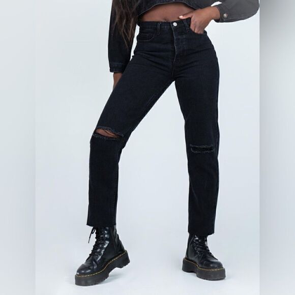 Princess Polly Attica knee rip black Demin jeans - Picture 1 of 6